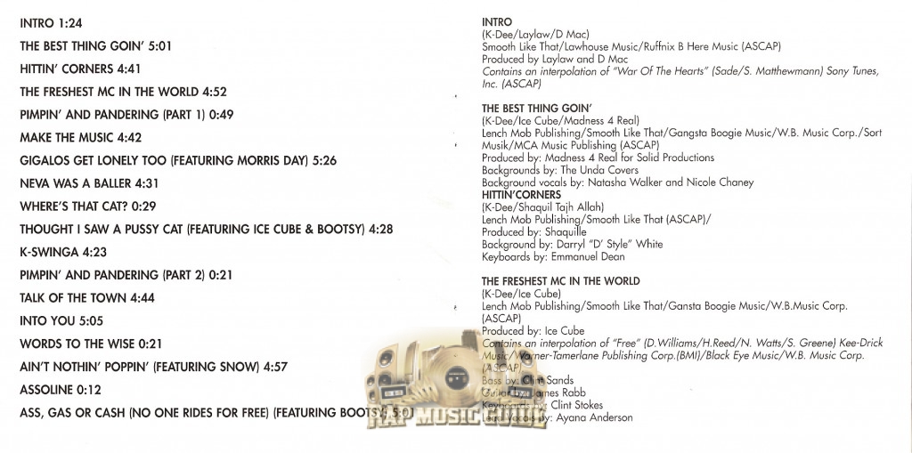 K-Dee - Ass, Gas Or Cash (No One Rides For Free): CD | Rap Music Guide